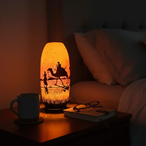 Desert Nomad Bottle. Size = 12 Inch. Camel Skin Lamp