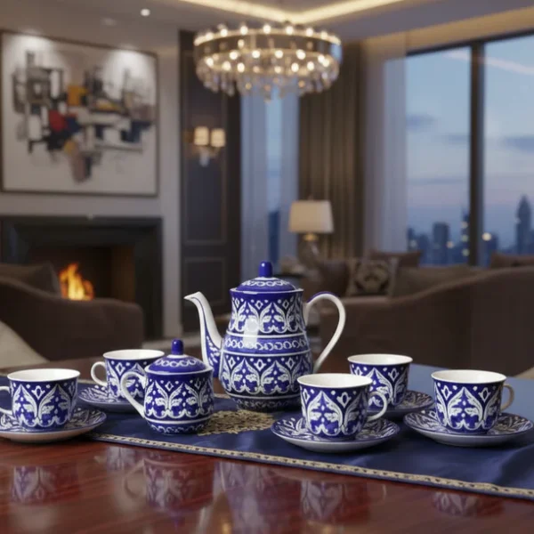 15 pieces Ghori Design Tea Set | Blue pottry tea set | Handcrafted|