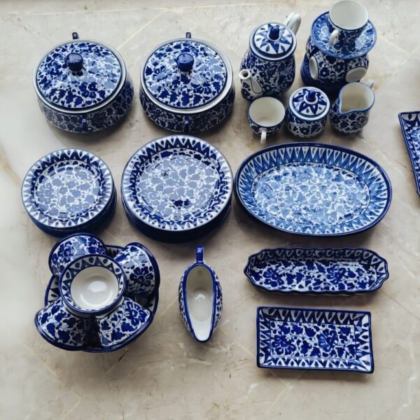 40 pieces 6 person serving dinner set | Blue pottry | Handcrafted